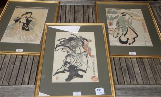 Japanese School, three woodblock prints, 35 x 23cm